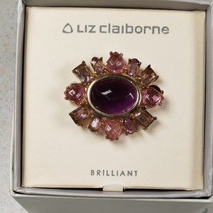 Vintage Liz Claiborne Brooch Pink & Purple Gold-tone Setting BRILLIANT  Brooch